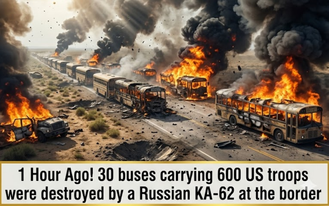 1 Hour Ago! 30 buses carrying 600 US troops were destroyed by a Russian KA-62 at the border
