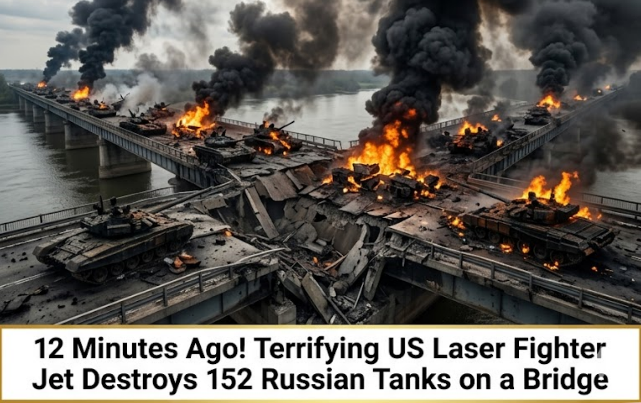 12 Minutes Ago! Terrifying US Laser Fighter Jet Destroys 152 Russian Tanks on a Bridge