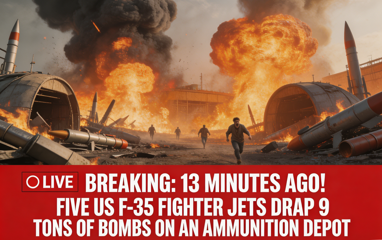13 minutes ago! Five US F-35 fighter jets dropped 9 tons of bombs on an ammunition depot